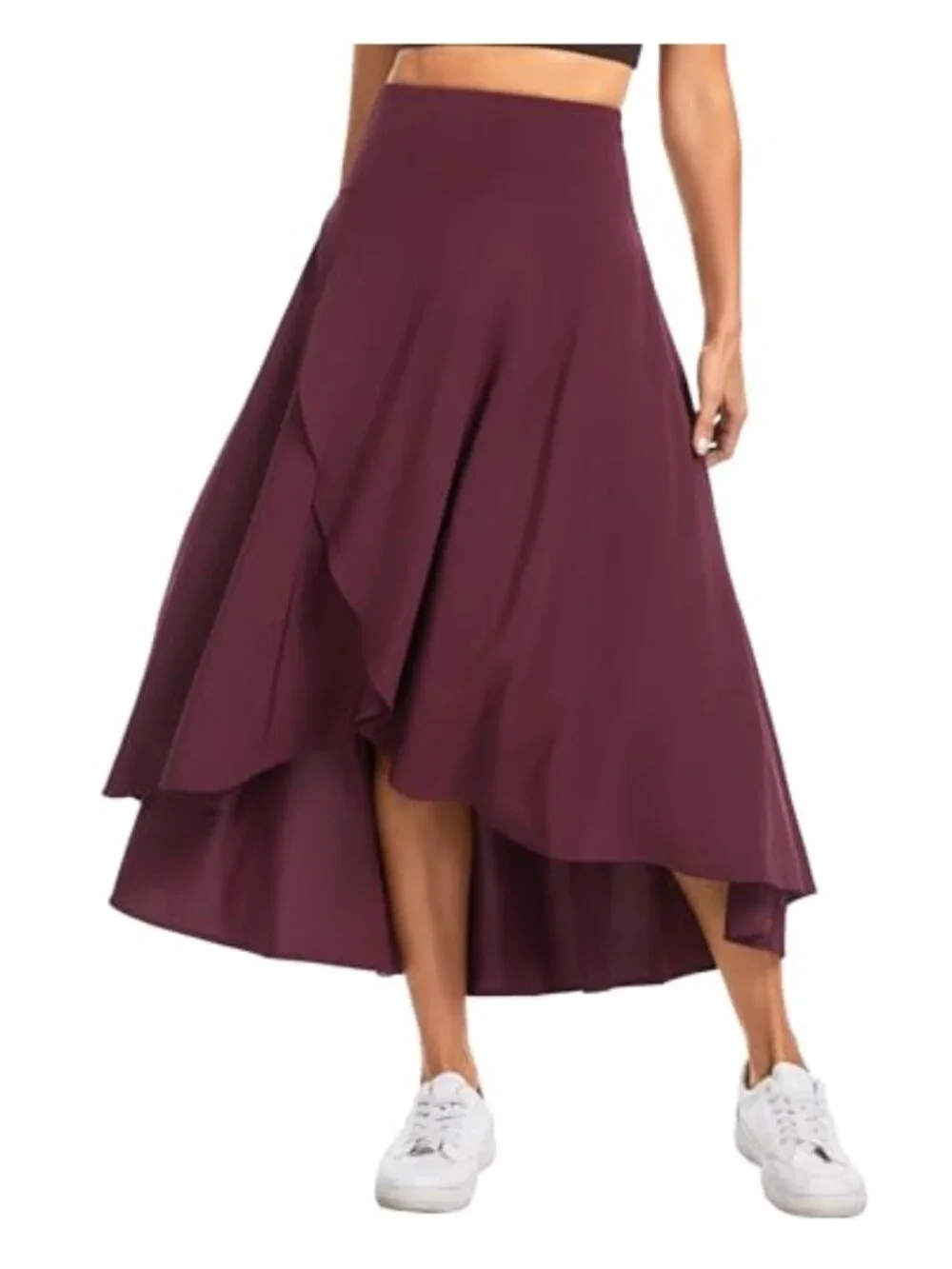 High Waist Flowy Wrap Maxi Skort with Pockets, Tummy Control, Ruffle Hem